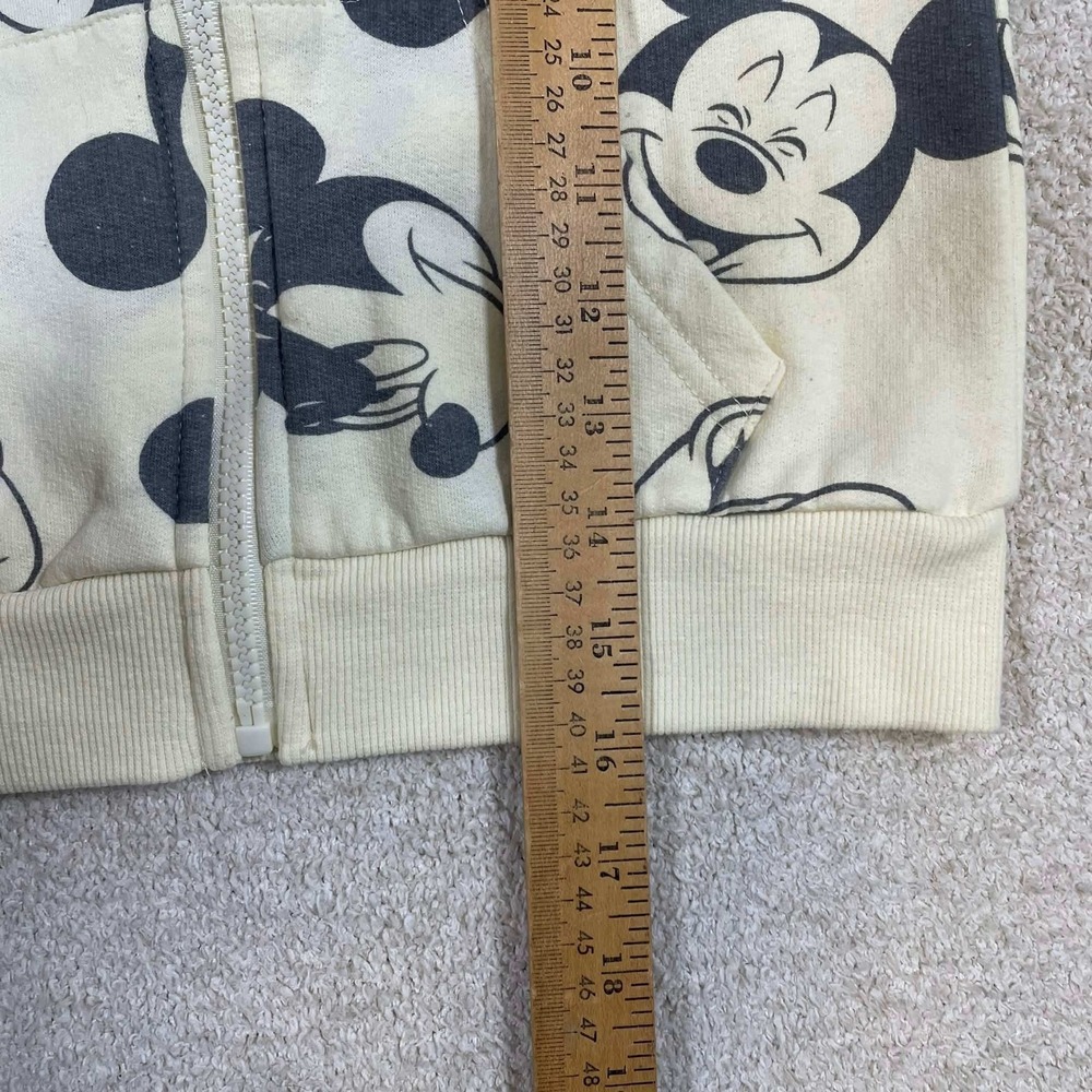 Disney Mickey Mouse Kids 3T Cream Zip Up Hoodie All Over Print Chenille Patch - Picture 5 of 7